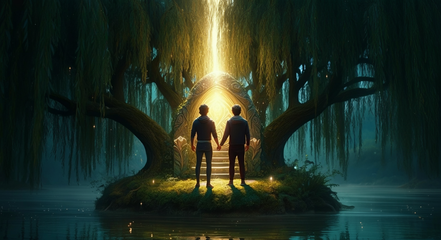 "enchanted river," "friendship adventure," "magical journey," "mystical island," "natural wonders," "Willowbrook village," "secret of the river," and "bond of friendship."