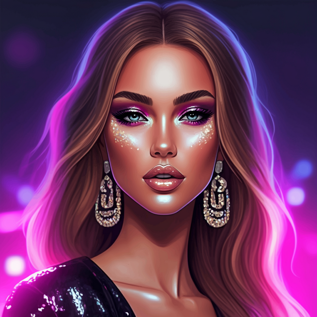 Party Girl Makeup, Glitter Eyeshadow, Smudged Eyeliner, Glossy Lips, Dewy Skin, Nightclub Glam, Bold Glamour, High-Shine Aesthetic, Fashion Beauty Trend, 2000s Nostalgia, Celebrity Maeup Look, Neon Lights, Effortless Glam, Makeup Inspiration, TikTok Beauty Trend,