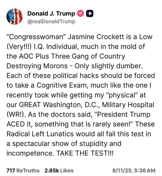 Trump Calls for Cognitive Tests for Lawmakers Jasmine Crockett and AOC – Here’s What Happened